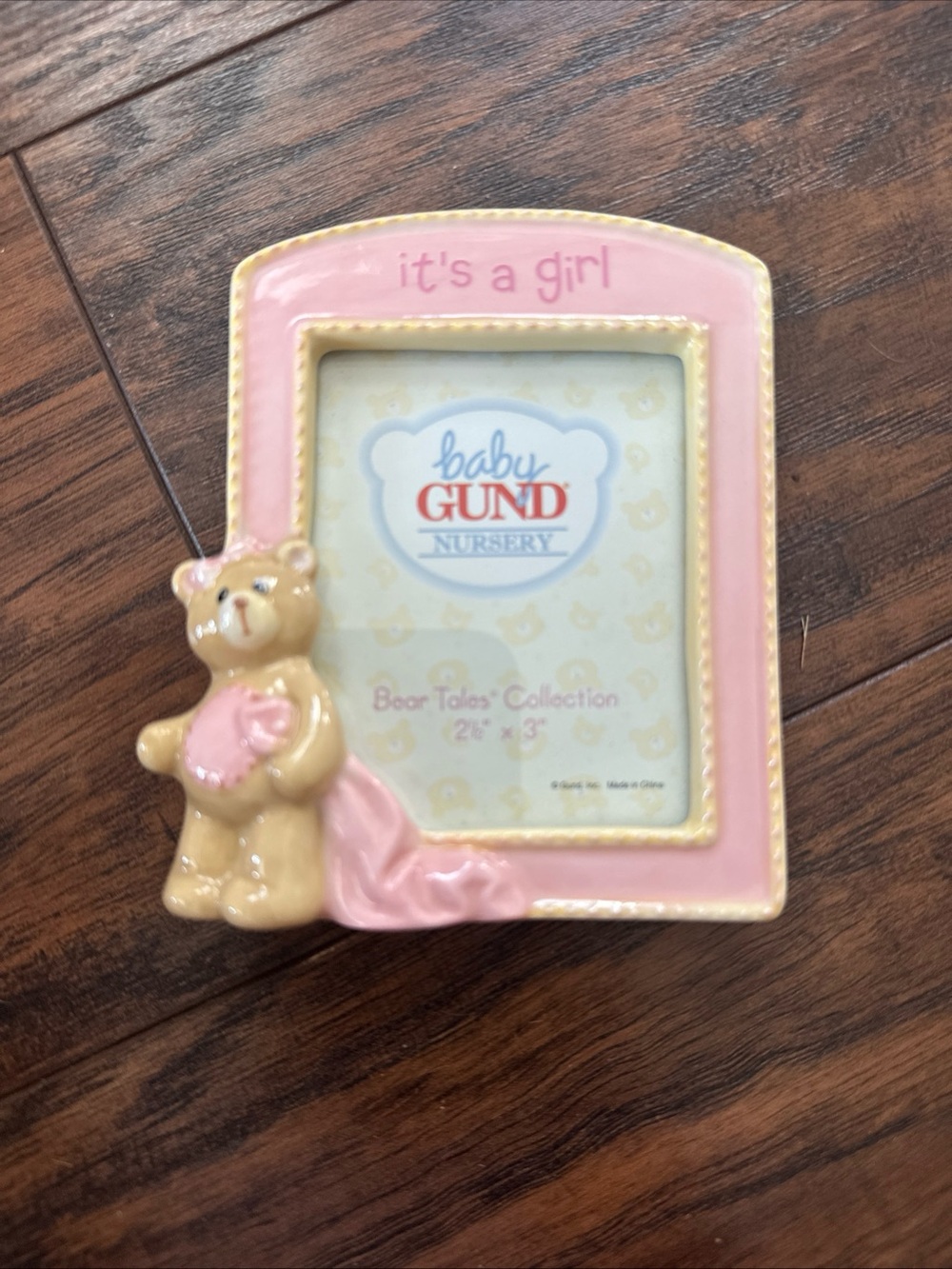 Baby GUND Pink and Cream Baby Bear "It's a Girl" picture frame Vintage New stock